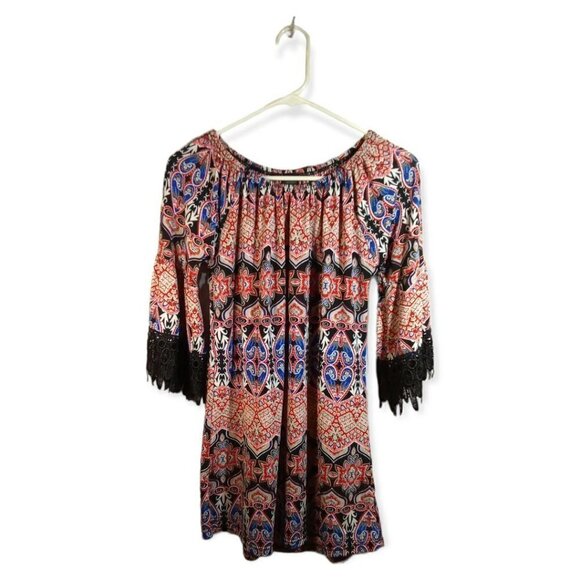 Win Win Half Sleeve Lace Boho Tunic Top Size S-M - Picture 1 of 4